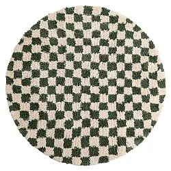 Rundt teppe - Methoni Check Cotton Shaggy (krem/grønn)