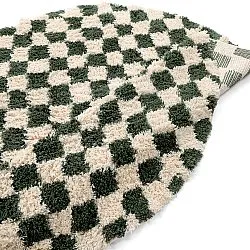 Rundt teppe - Methoni Check Cotton Shaggy (krem/grønn)