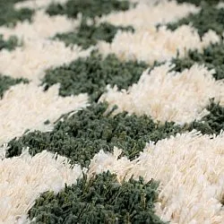 Rundt teppe - Methoni Check Cotton Shaggy (krem/grønn)