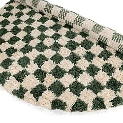 Rundt teppe - Methoni Check Cotton Shaggy (krem/grønn)