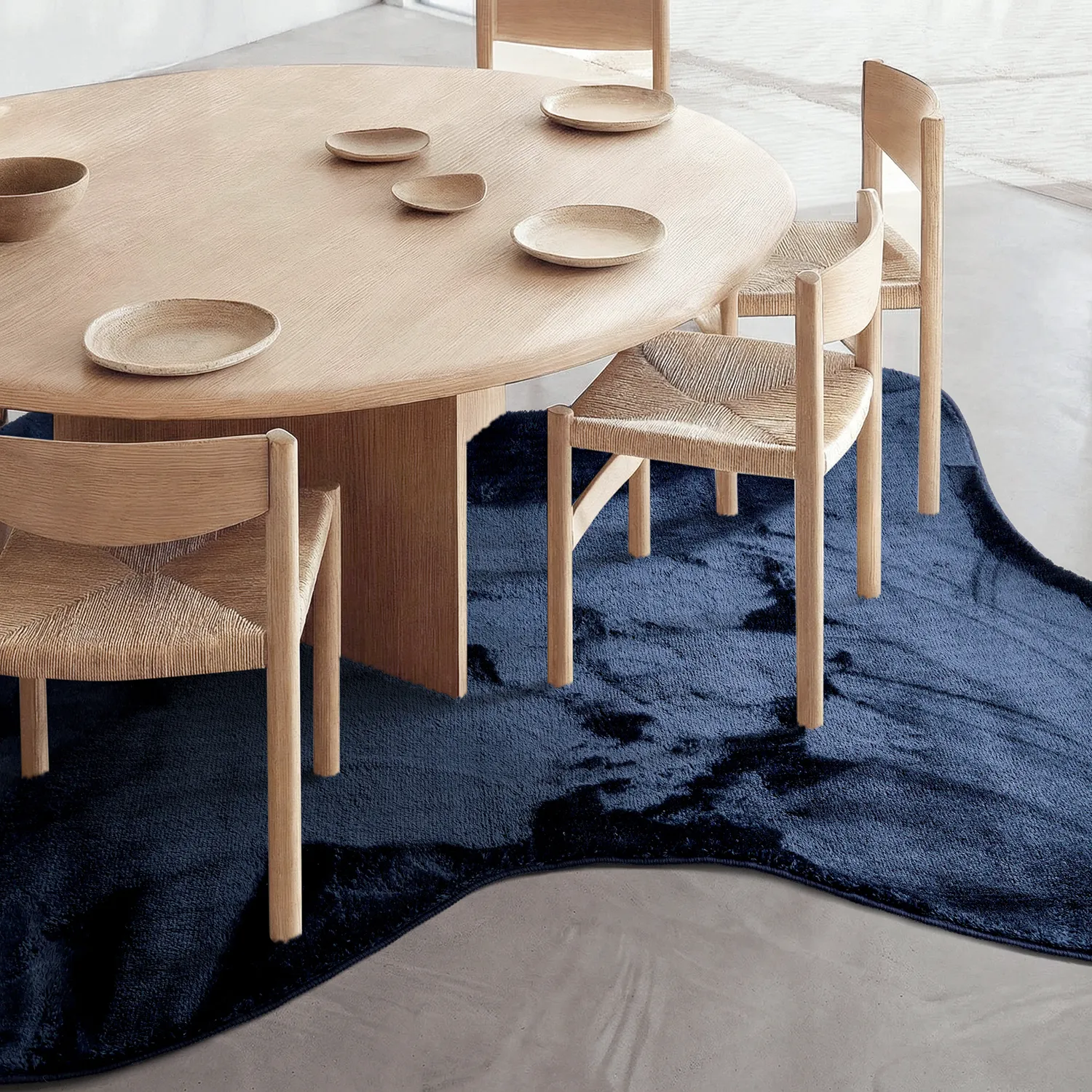 Asymmetrisk Bølgete Ryeteppe - Aranga Super Soft Fur (mørkeblått)