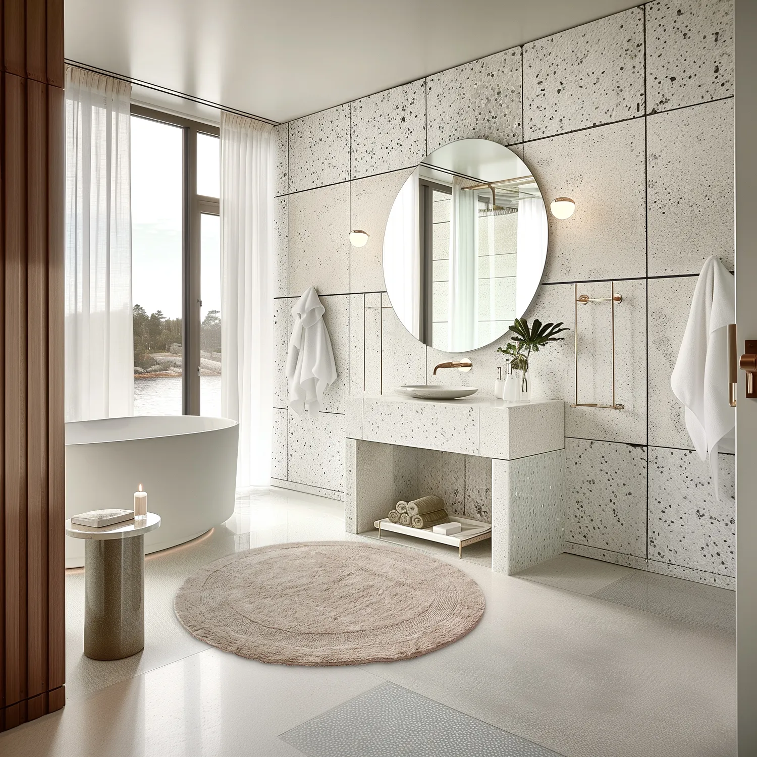 Rund baderomsmatte - Nila (beige)