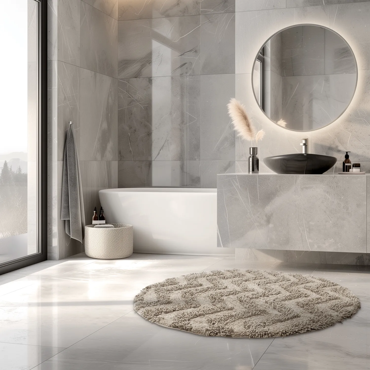 Rund baderomsmatte - Tressa (beige)