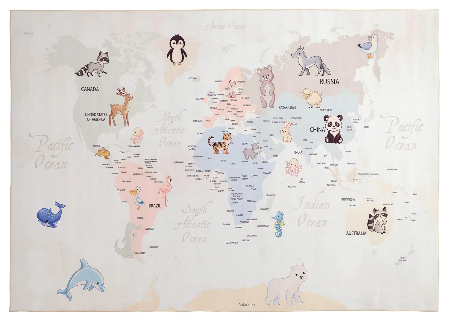 Barneteppe - Animal Map (beige)