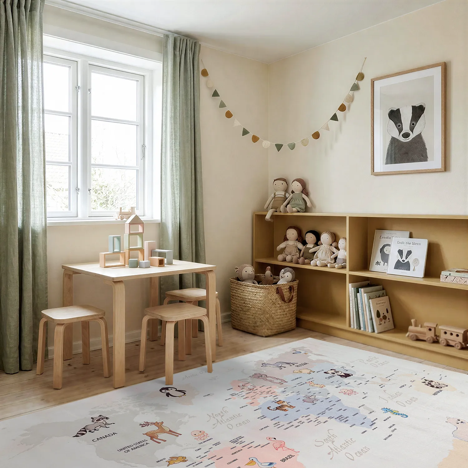 Barneteppe - Animal Map (beige)