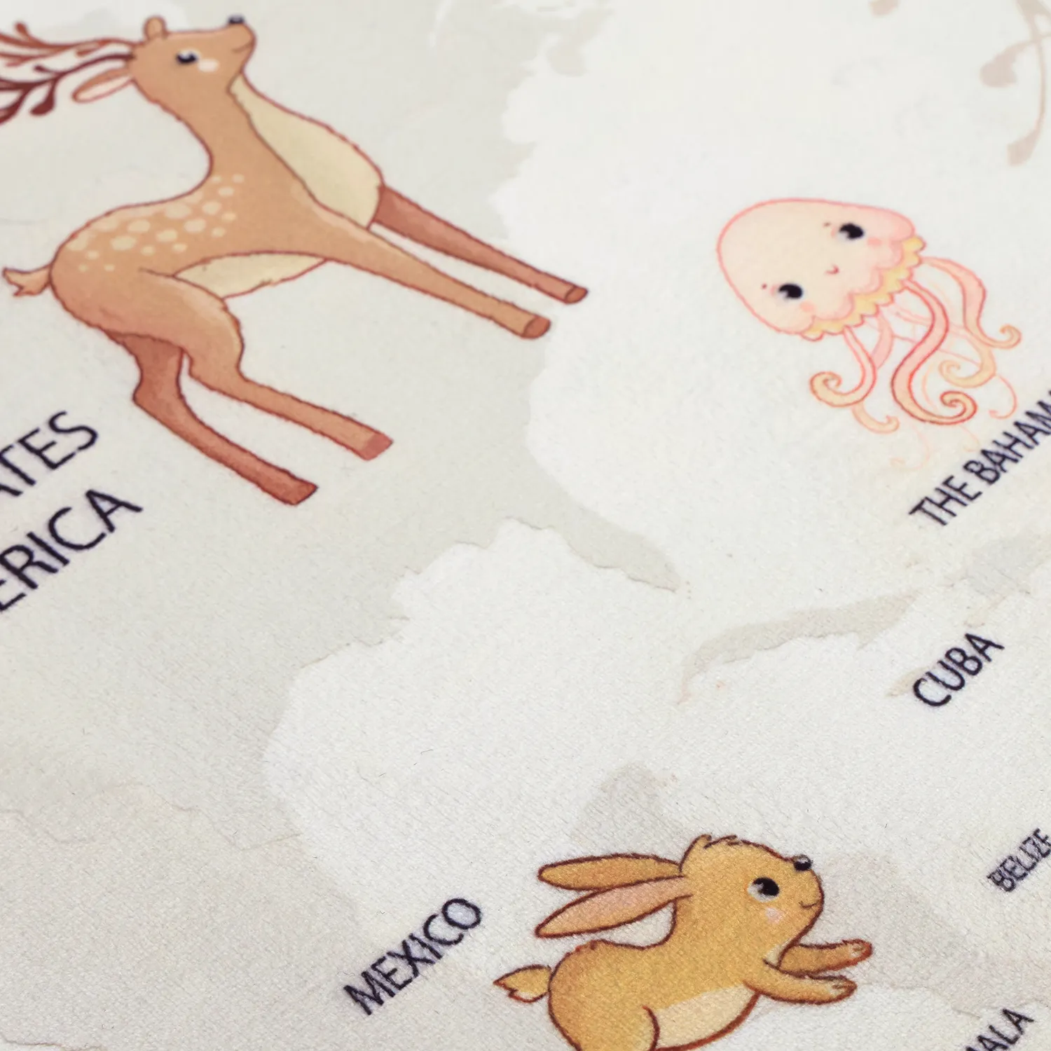 Barneteppe - Animal Map (beige)