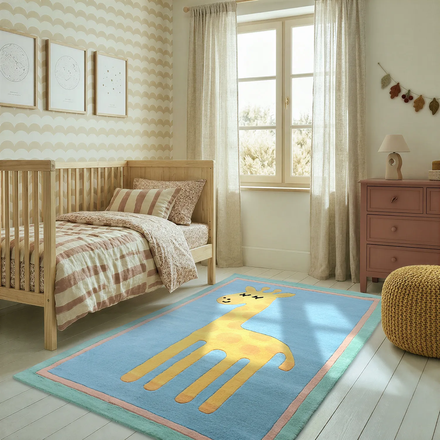 Barneteppe - Giraffe Hand Tufted Wool Premium (lyseblå/multi)