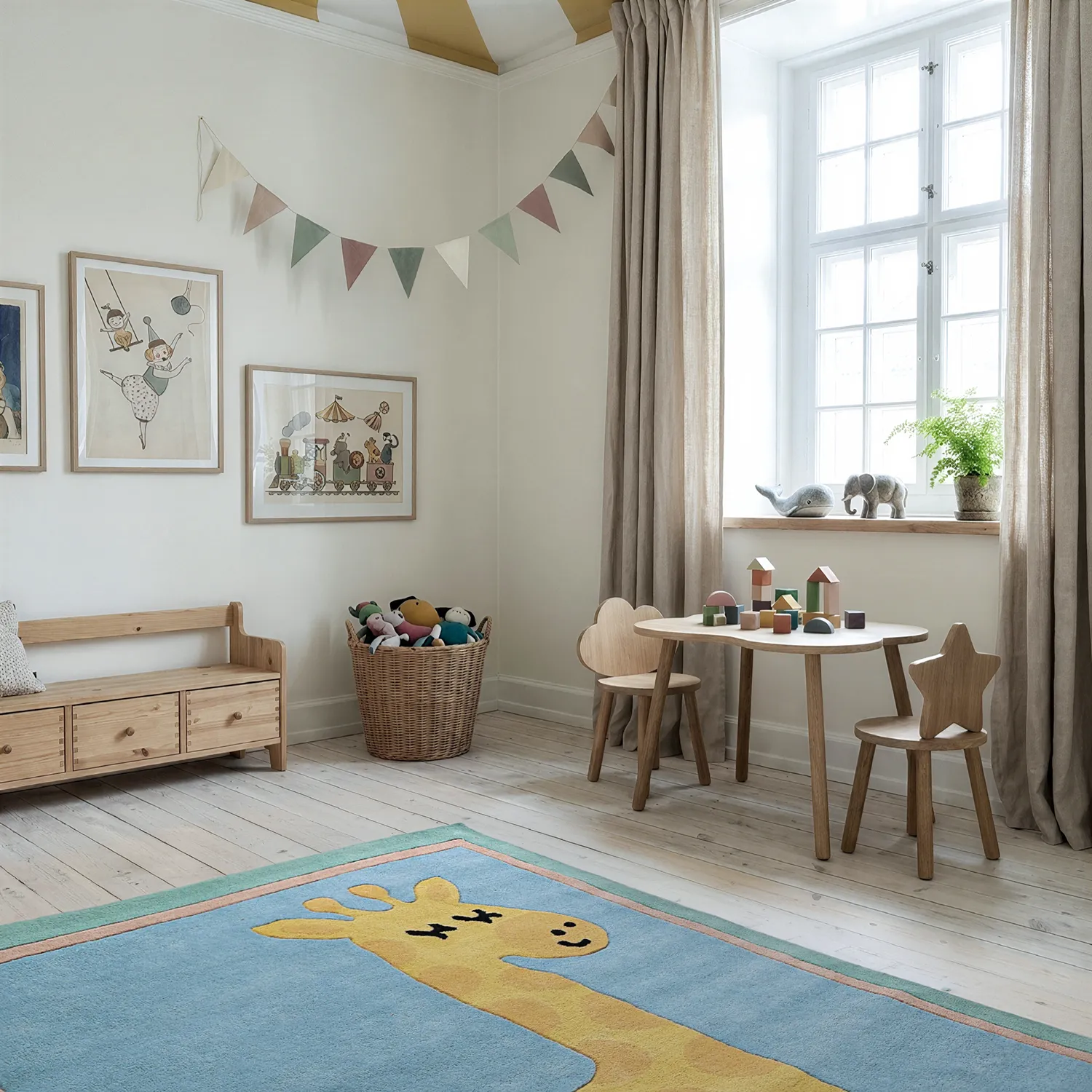 Barneteppe - Giraffe Hand Tufted Wool Premium (lyseblå/multi)