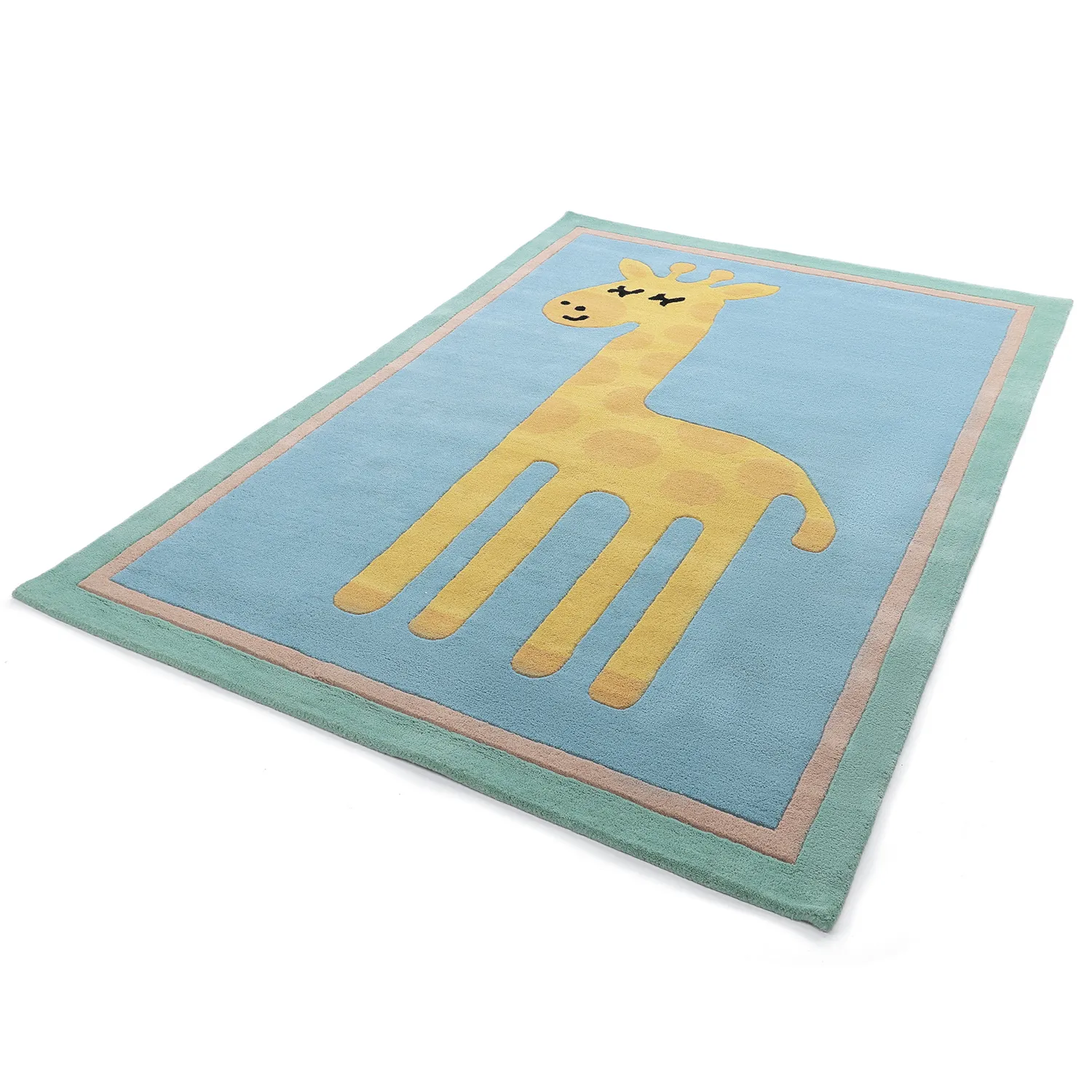 Barneteppe - Giraffe Hand Tufted Wool Premium (lyseblå/multi)