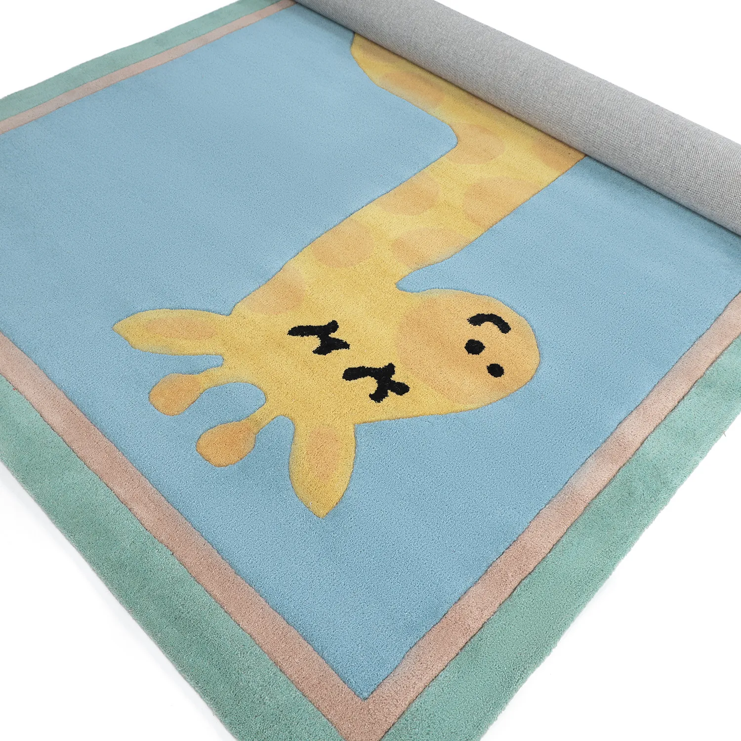 Barneteppe - Giraffe Hand Tufted Wool Premium (lyseblå/multi)