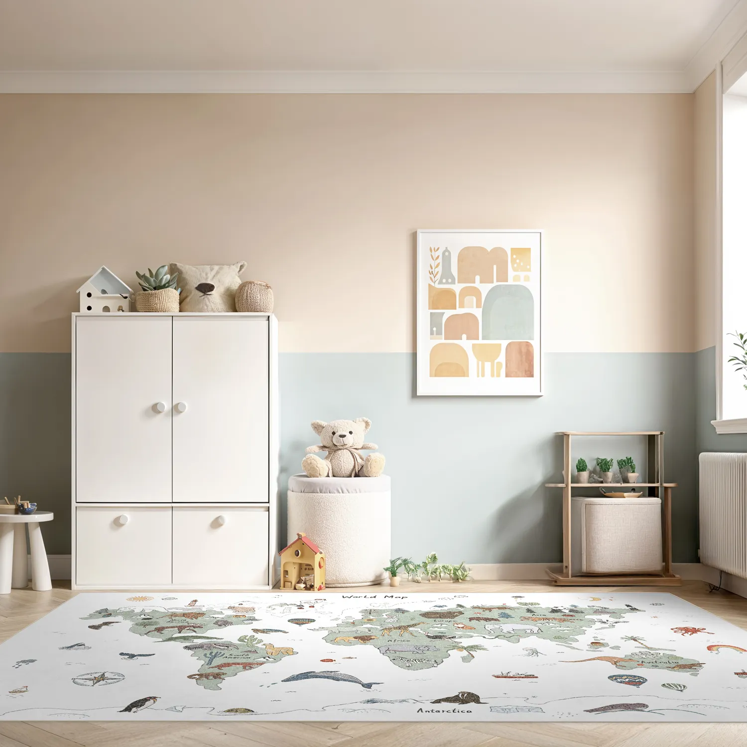 Barneteppe - Kids World Map (grønn)