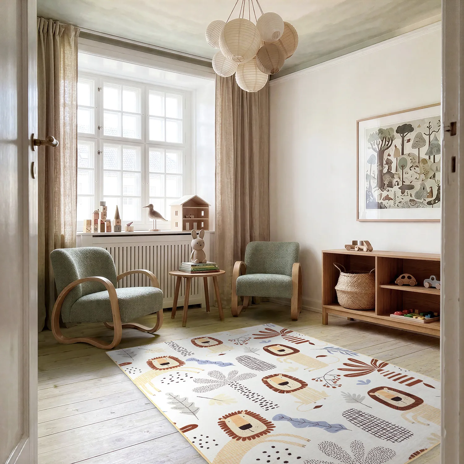 Barneteppe - Lion Friends (beige)