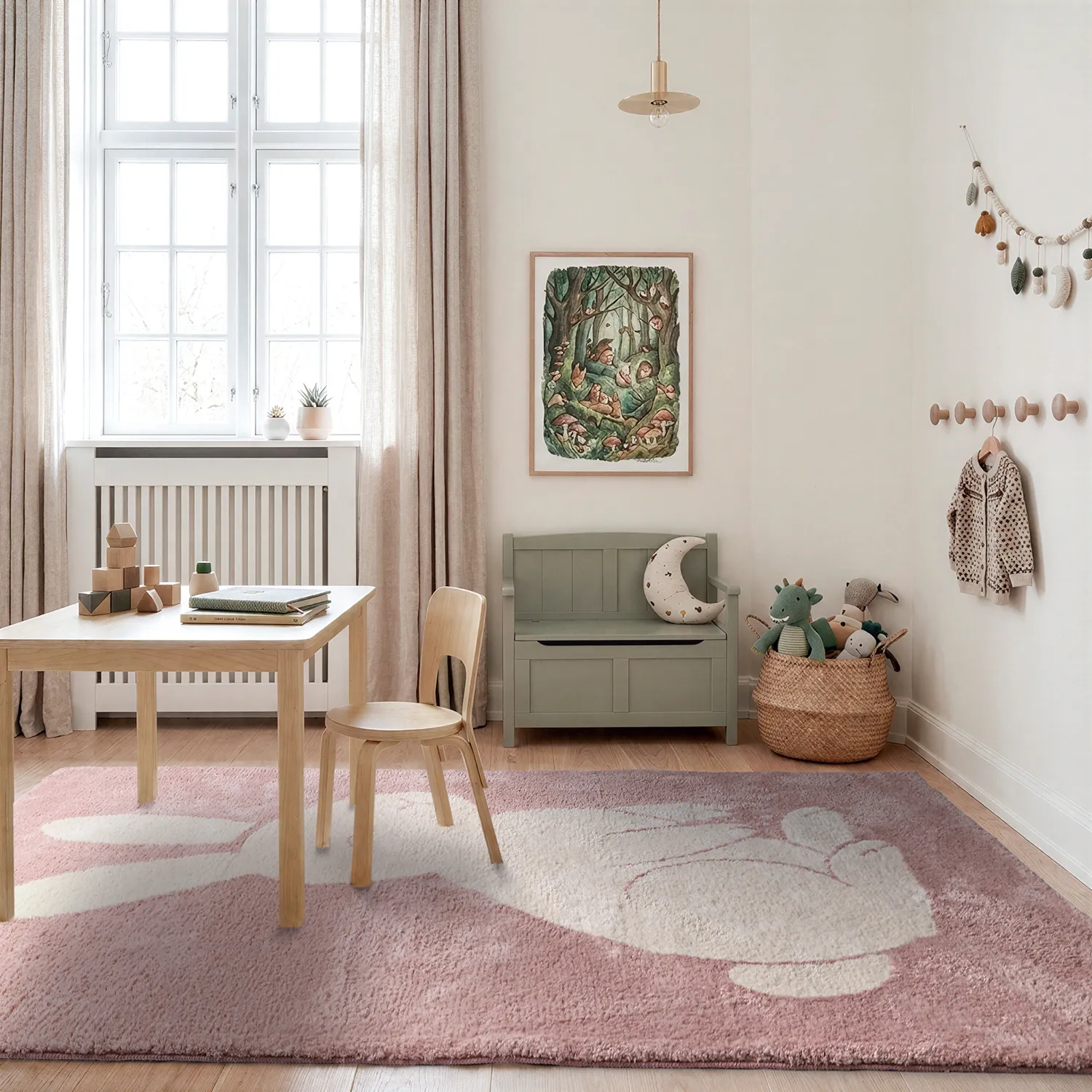 Barneteppe - Soft Bunny (rosa/krem)