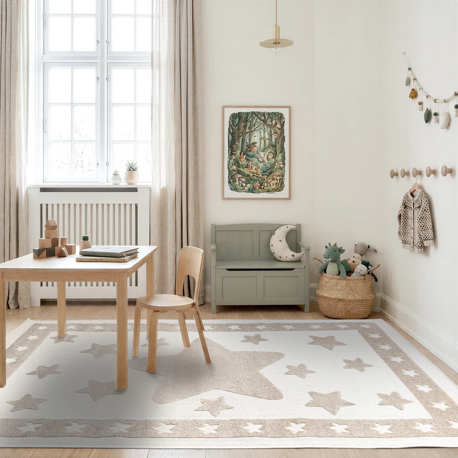 Barneteppe - Star Frame (krem/brun)