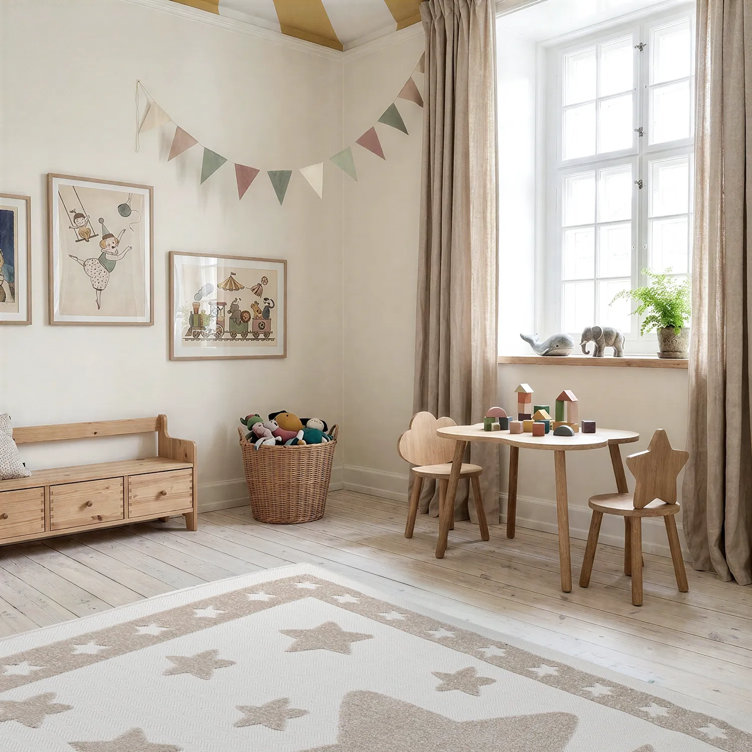 Barneteppe - Star Frame (krem/brun)