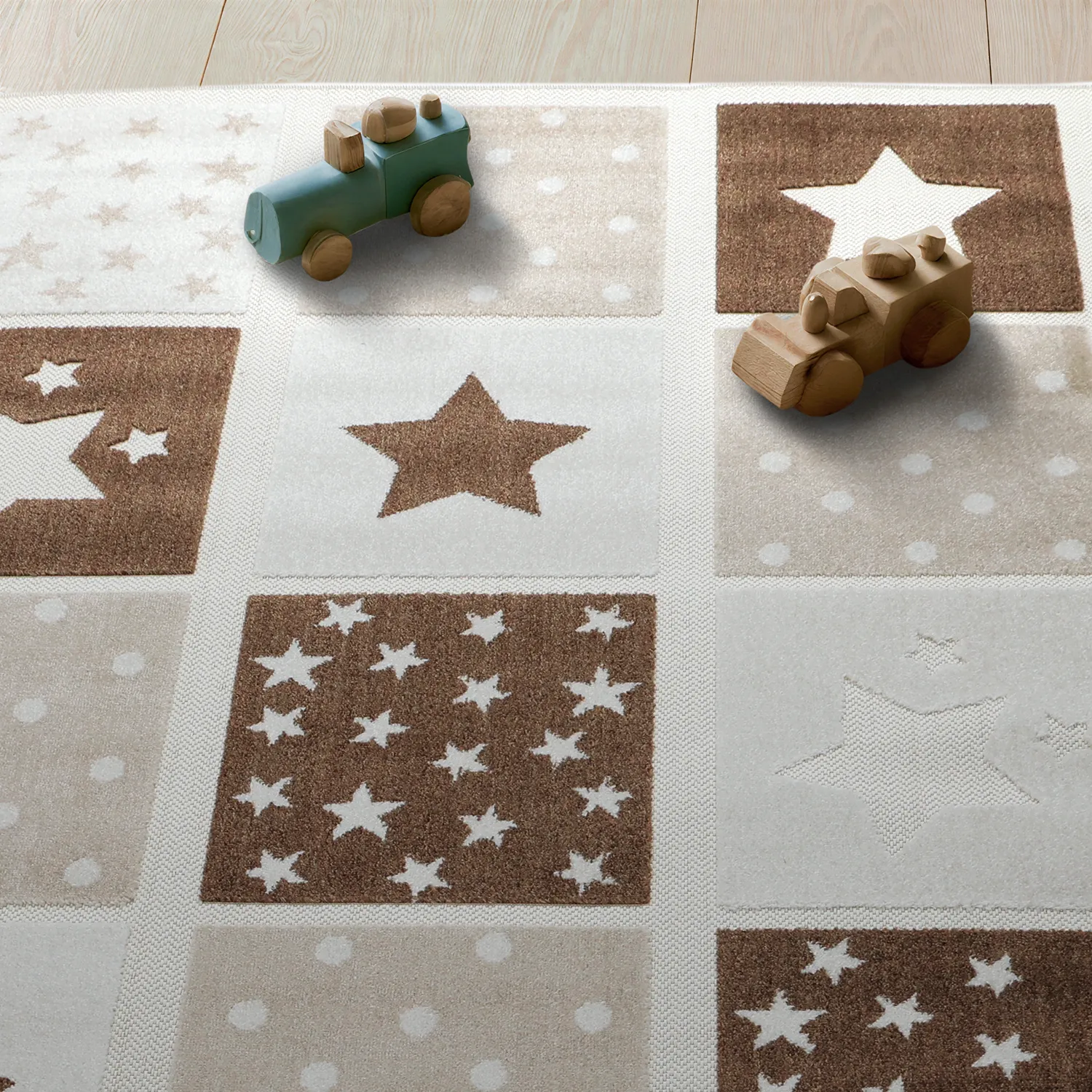 Barneteppe - Star Grid (krem/brun)