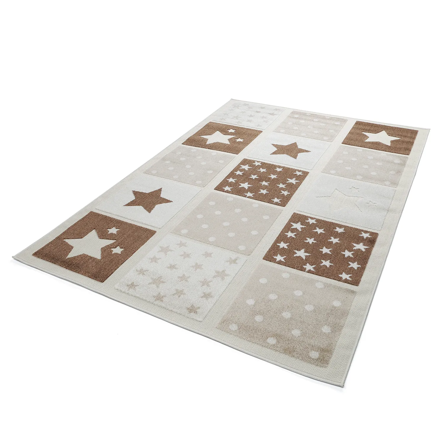 Barneteppe - Star Grid (krem/brun)