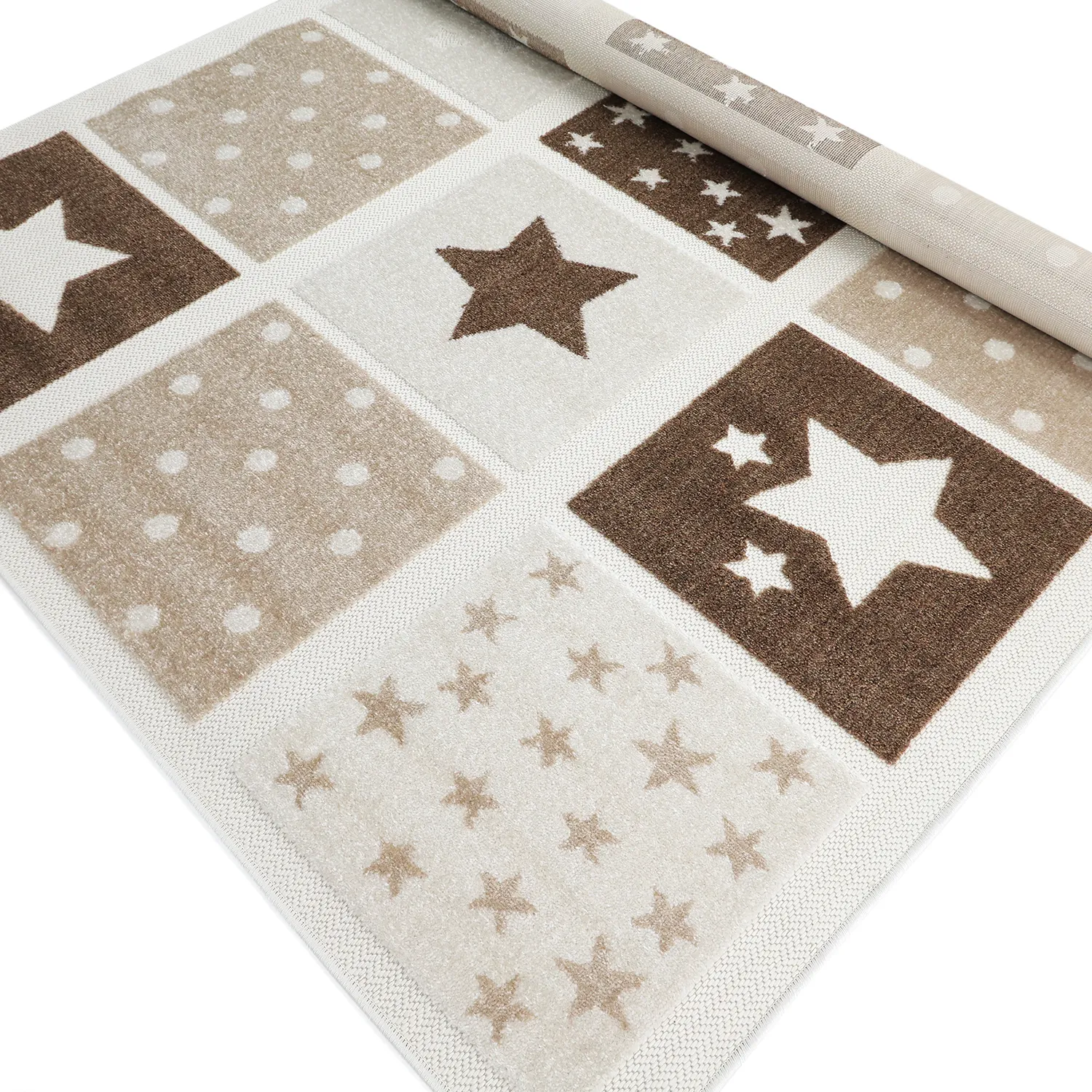 Barneteppe - Star Grid (krem/brun)