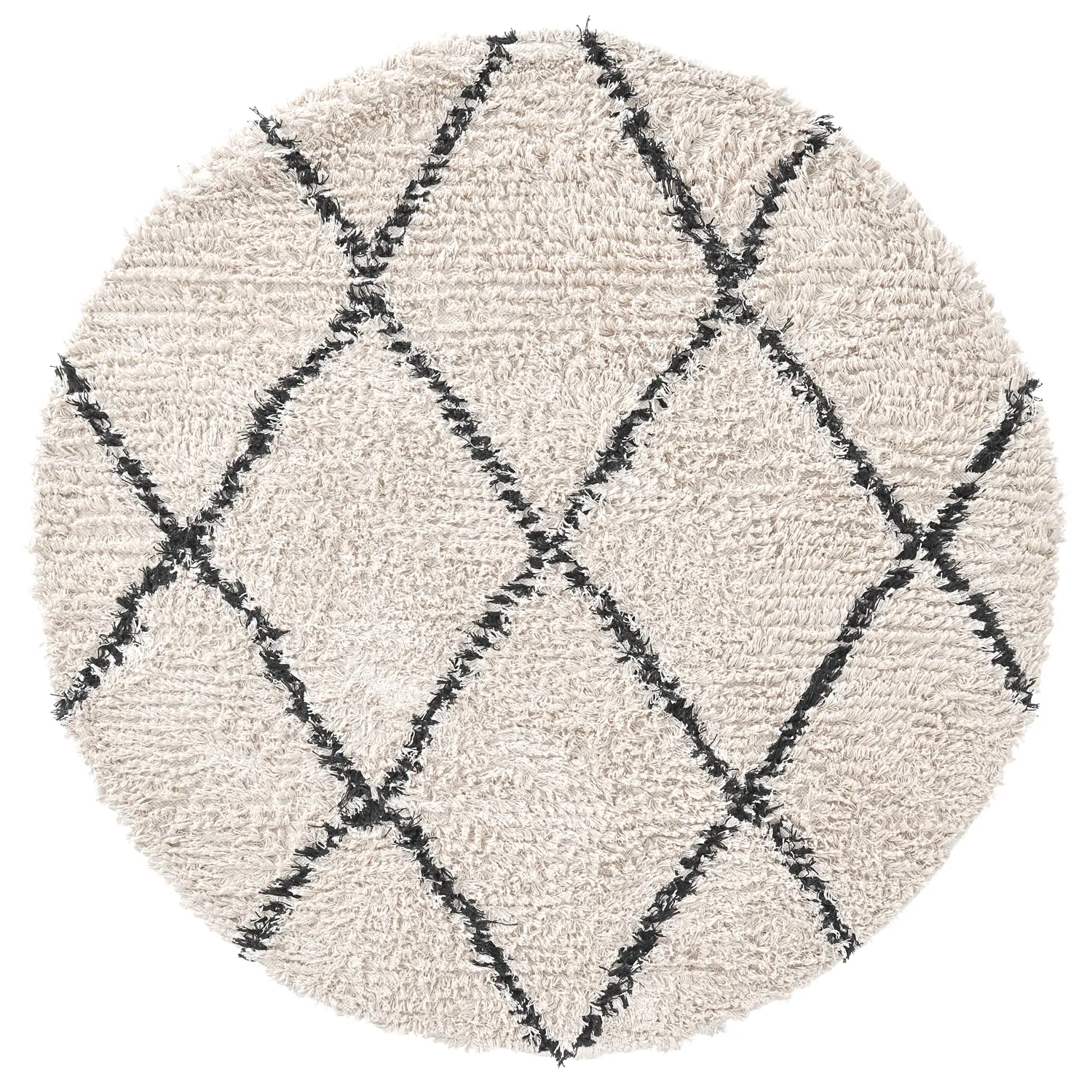 Rundt teppe - Alcott Natural Cotton Shaggy (svart/hvitt)