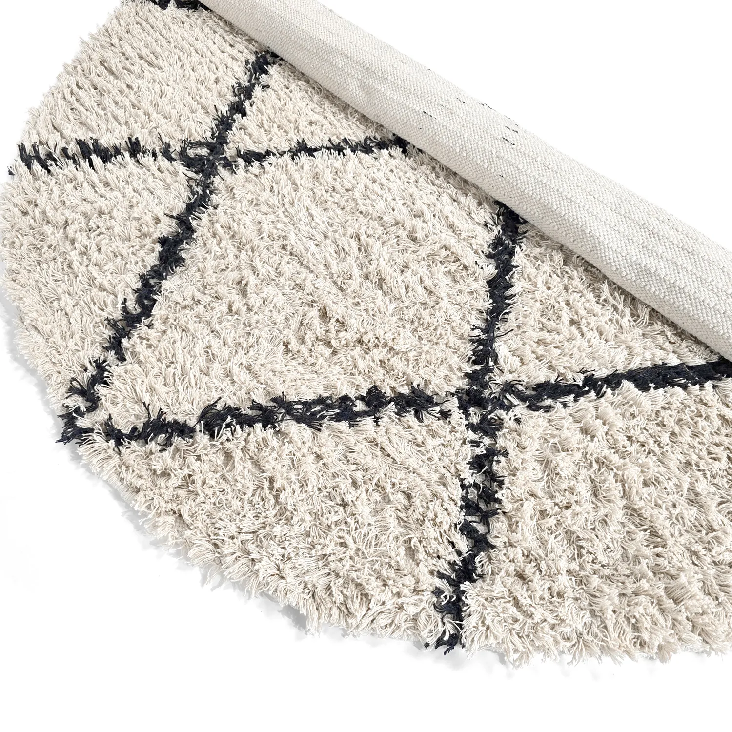 Rundt teppe - Alcott Natural Cotton Shaggy (svart/hvitt)