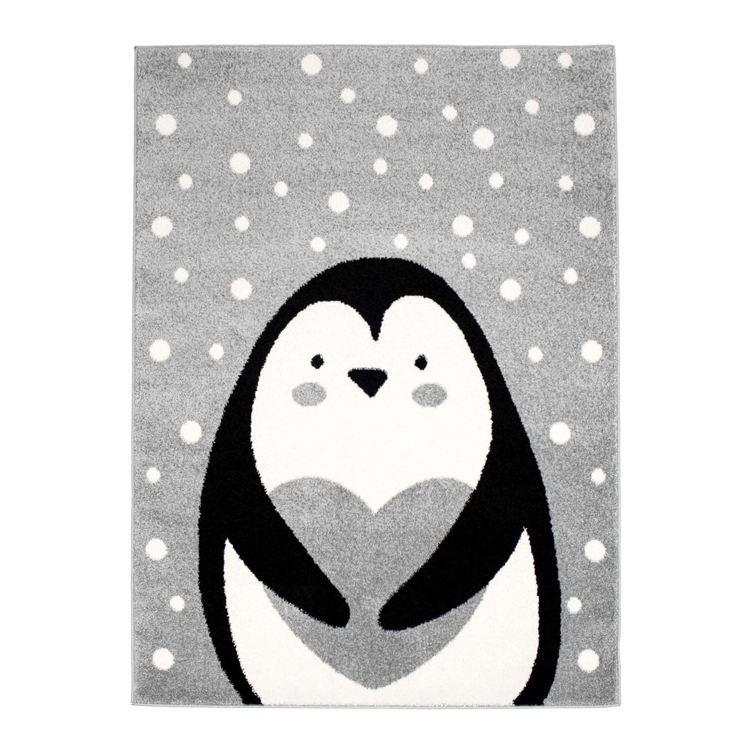 BARNETEPPE Teppe til barnerom for gutt jente med dyr Bubble Penguin grå Pingvin
