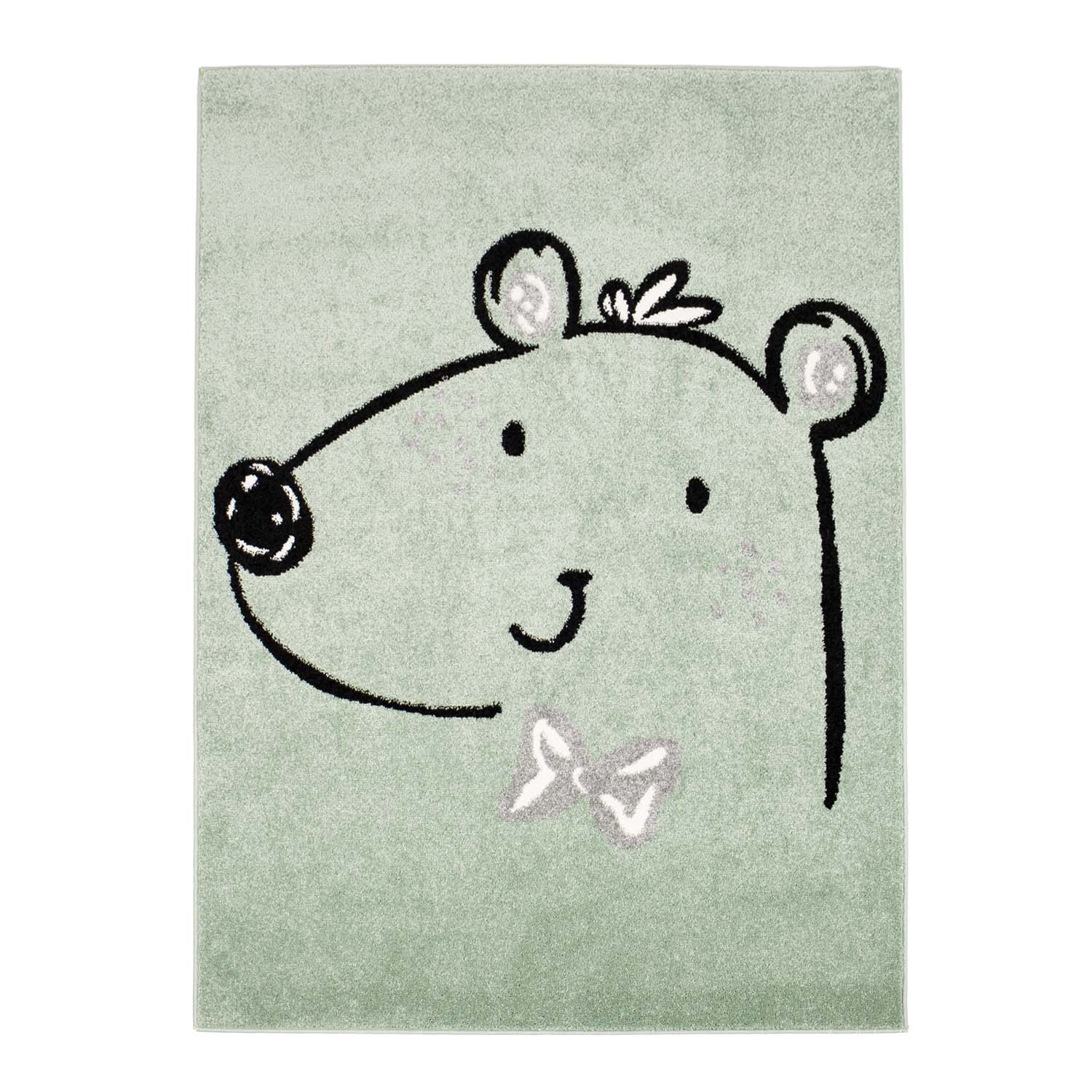 BARNETEPPE Teppe til barnerom for gutt jente med dyr Bubble Bear grønn Bjørn