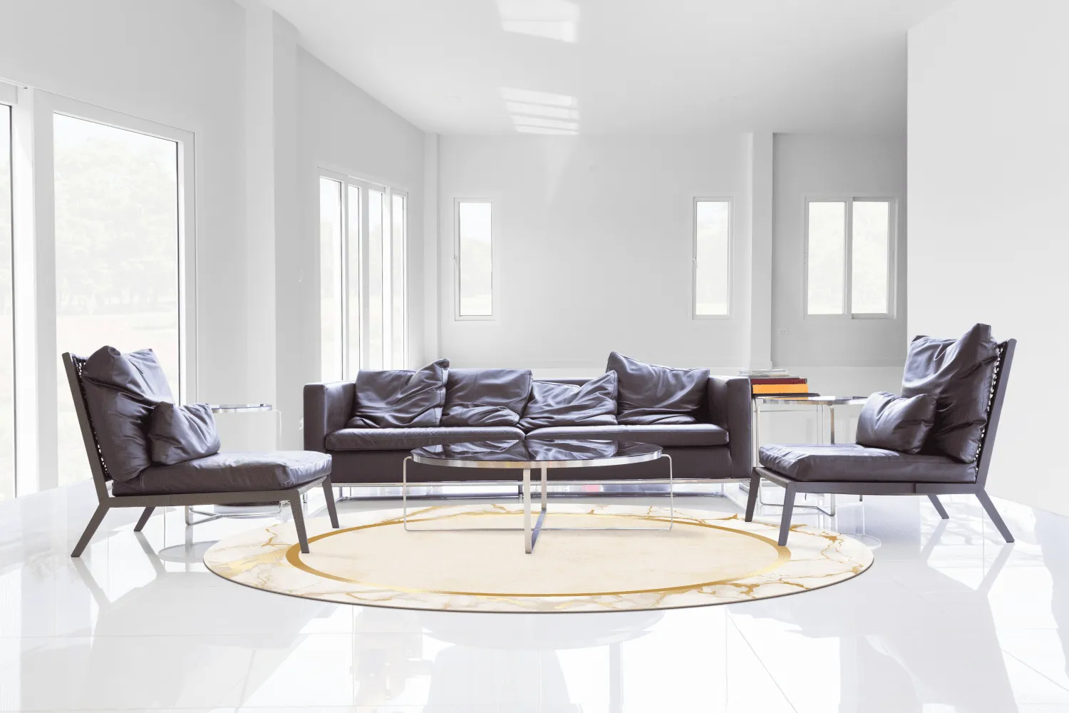 Rundt teppe - Cerasia (beige/hvit/gull)