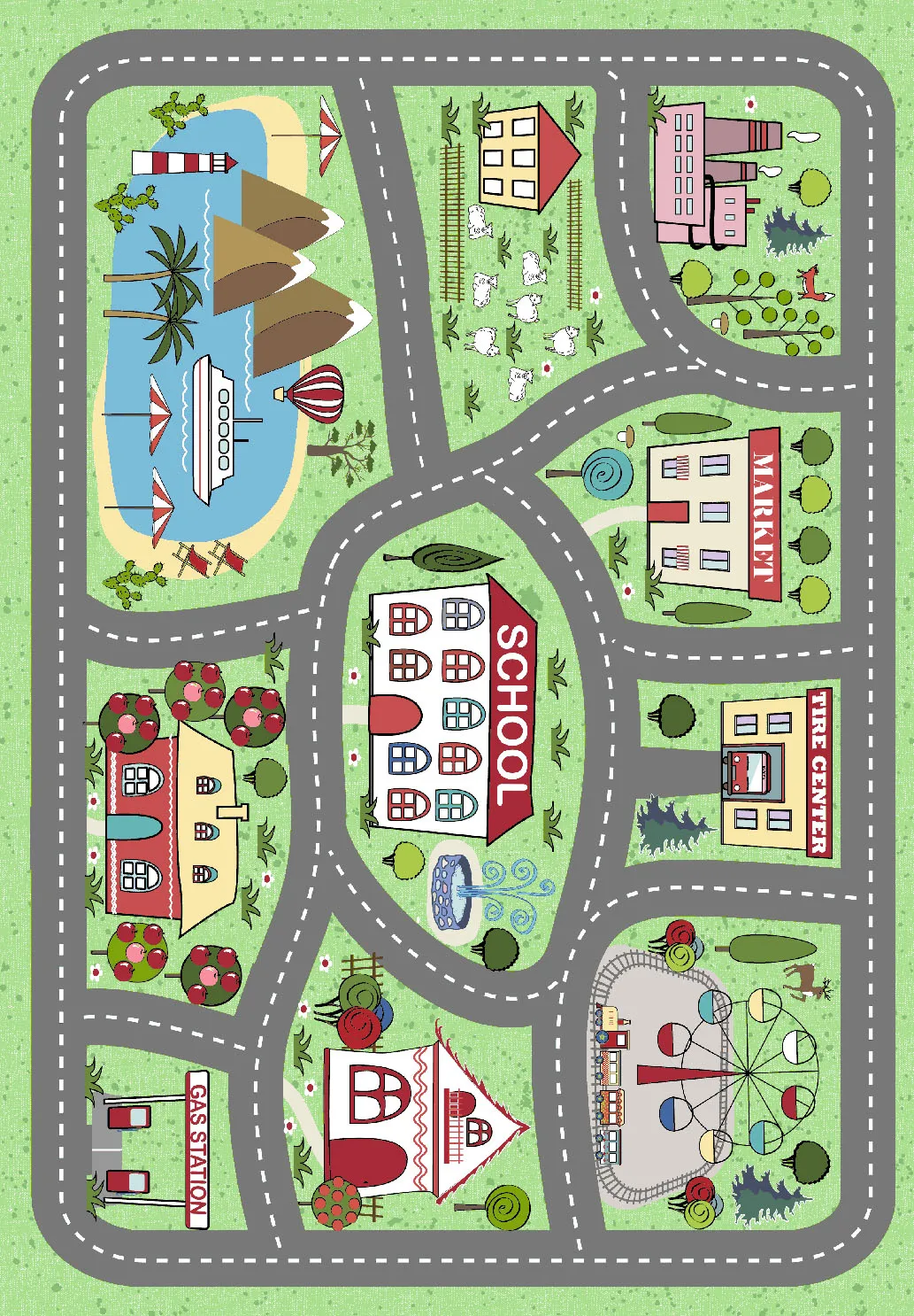 Barneteppe - City Town (multi)