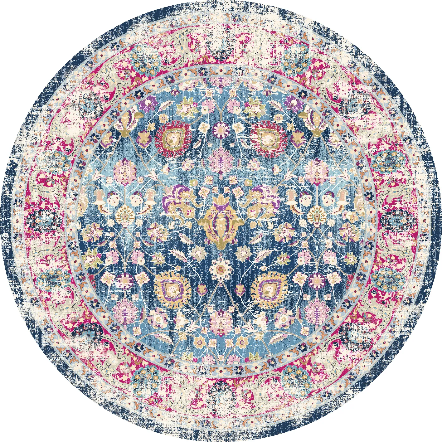 Rundt teppe - Bouhjar (blå/rosa/multi)