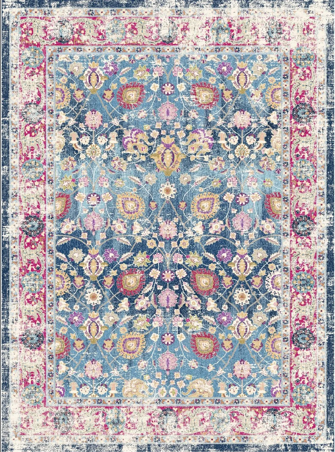 Wilton-teppe - Bouhjar (blå/rosa/multi)