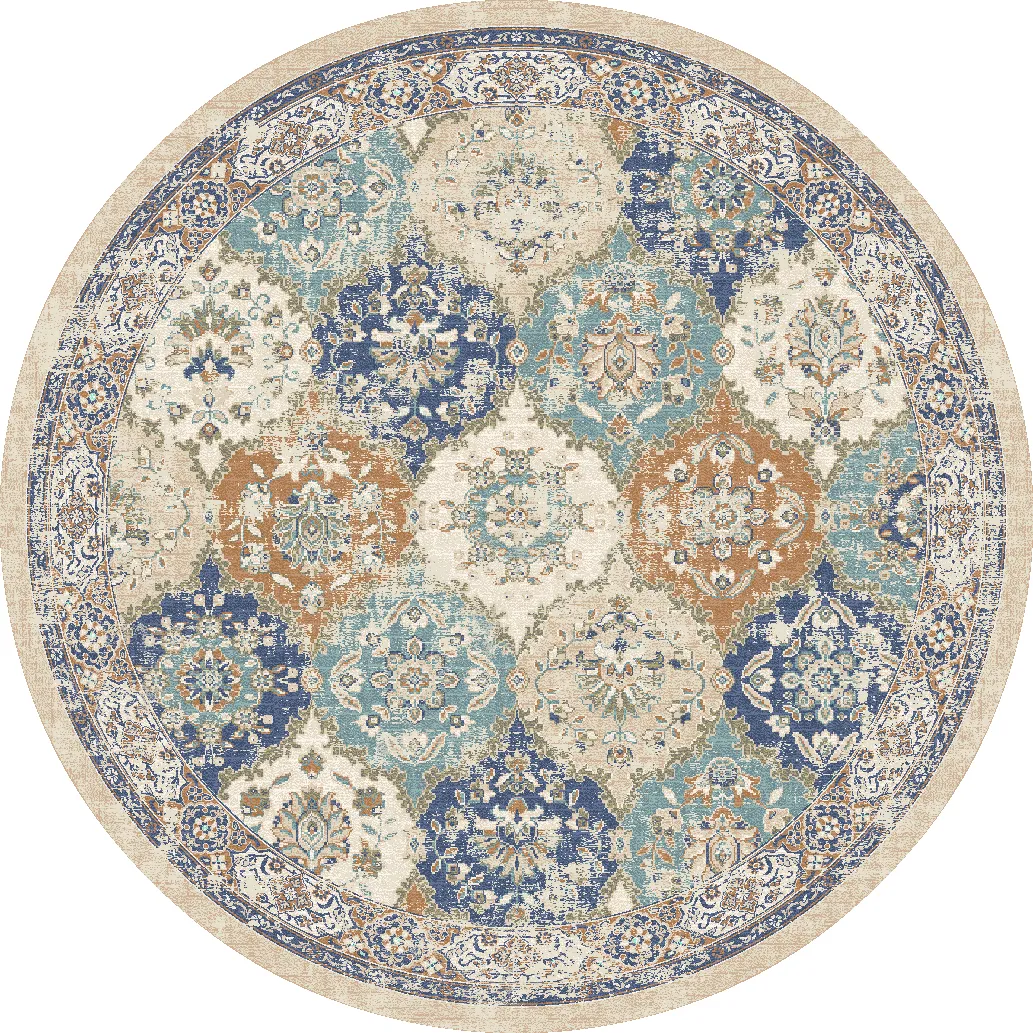 Rundt teppe - Bohemia (blå/multi)
