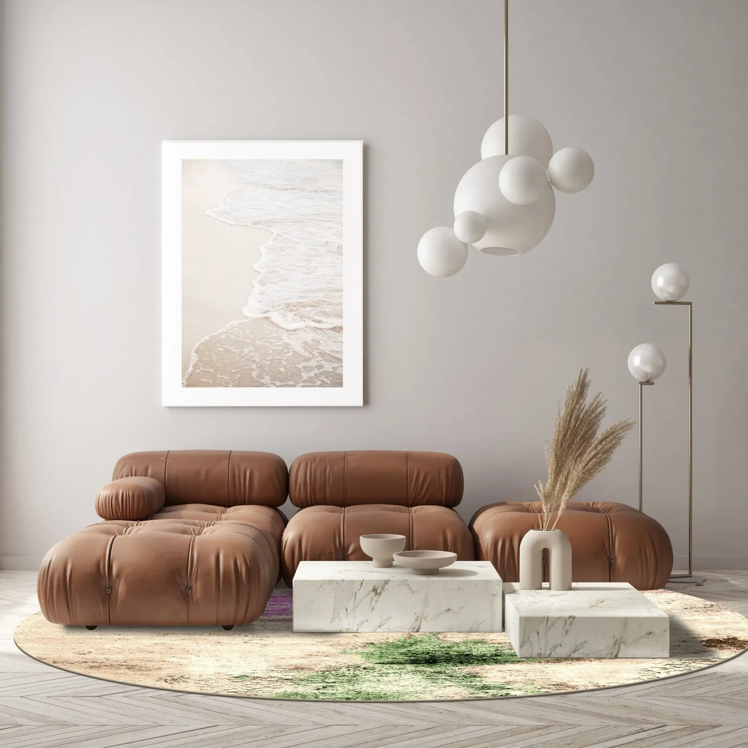 Rundt teppe - Dimos (beige/multi)