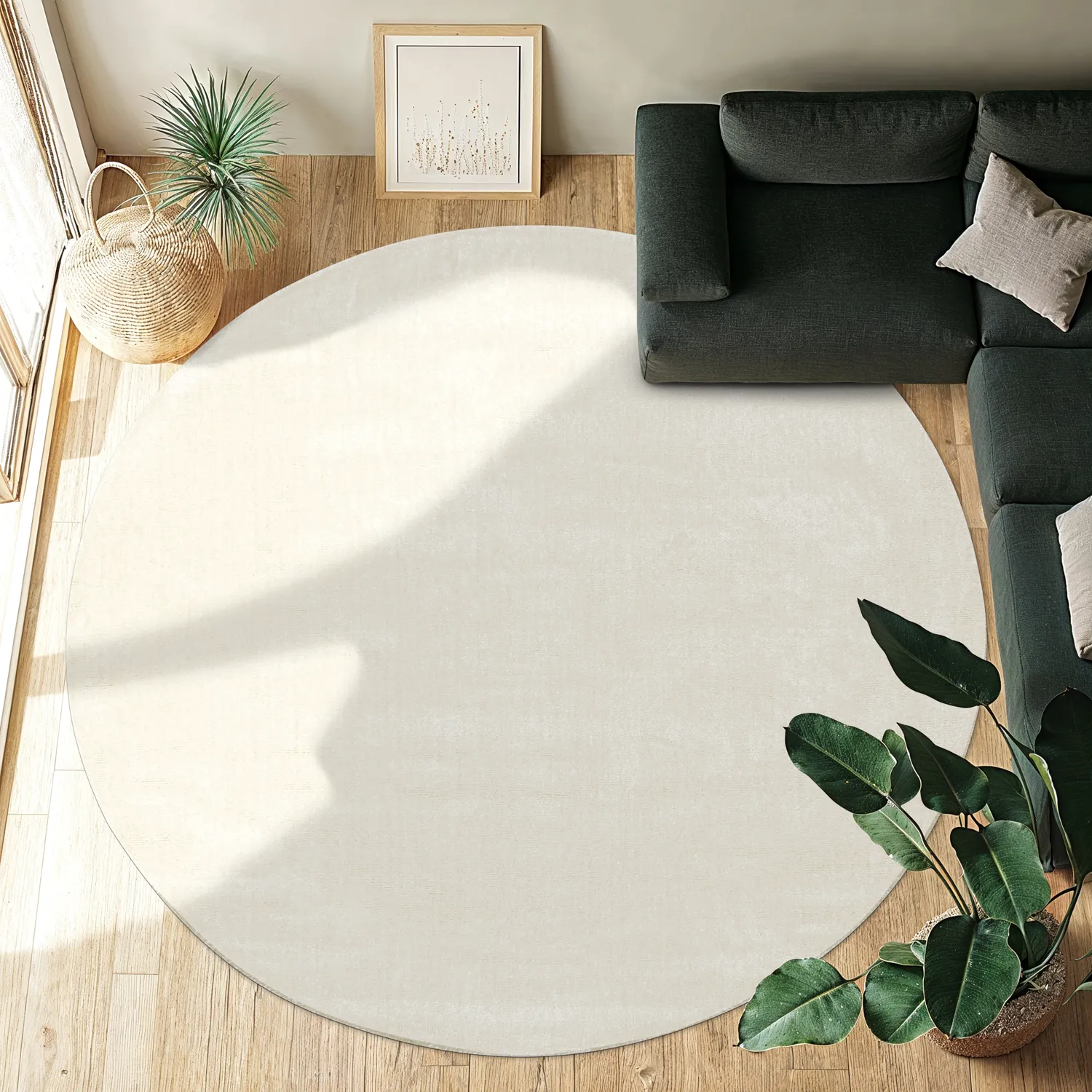 Rundt teppe - Recycled PET with viscose look (offwhite)