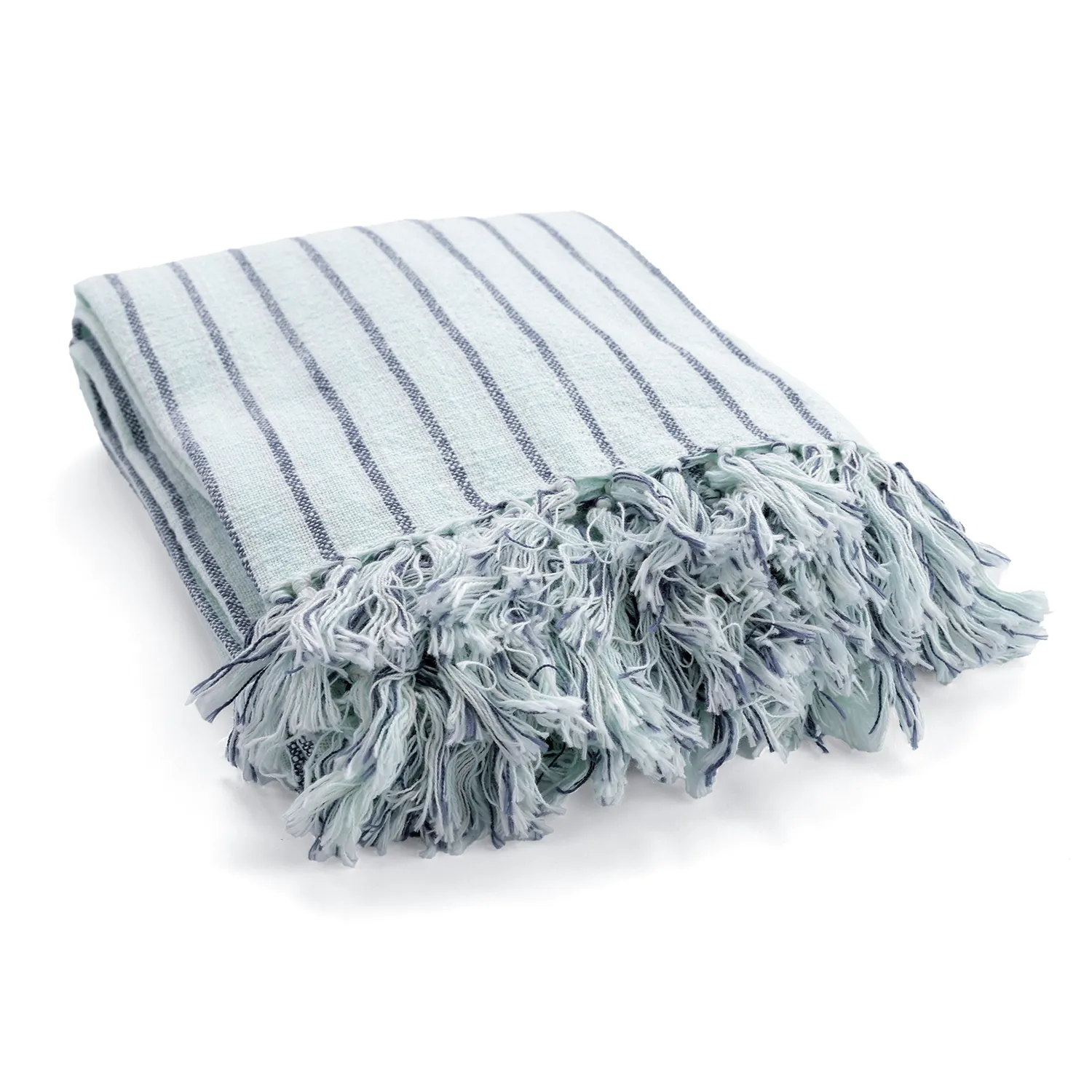 Pledd - Rumi stripe cotton throw (lyseblå/marineblå/kremfarget)