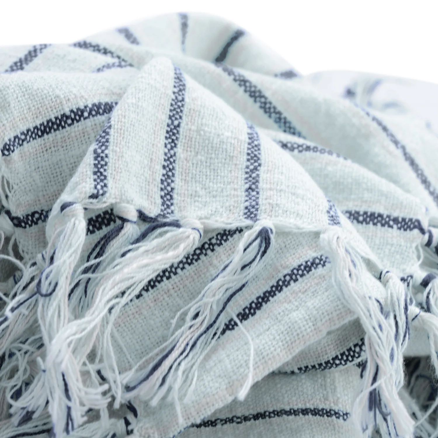 Pledd - Rumi stripe cotton throw (lyseblå/marineblå/kremfarget)