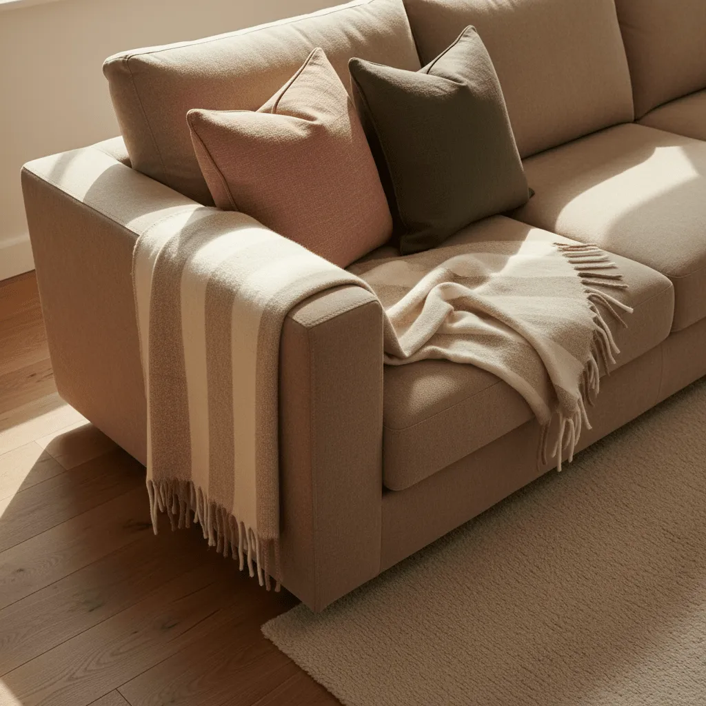 Tepper - Ullmixpledd - Beatriz Stripe (beige/hvit)