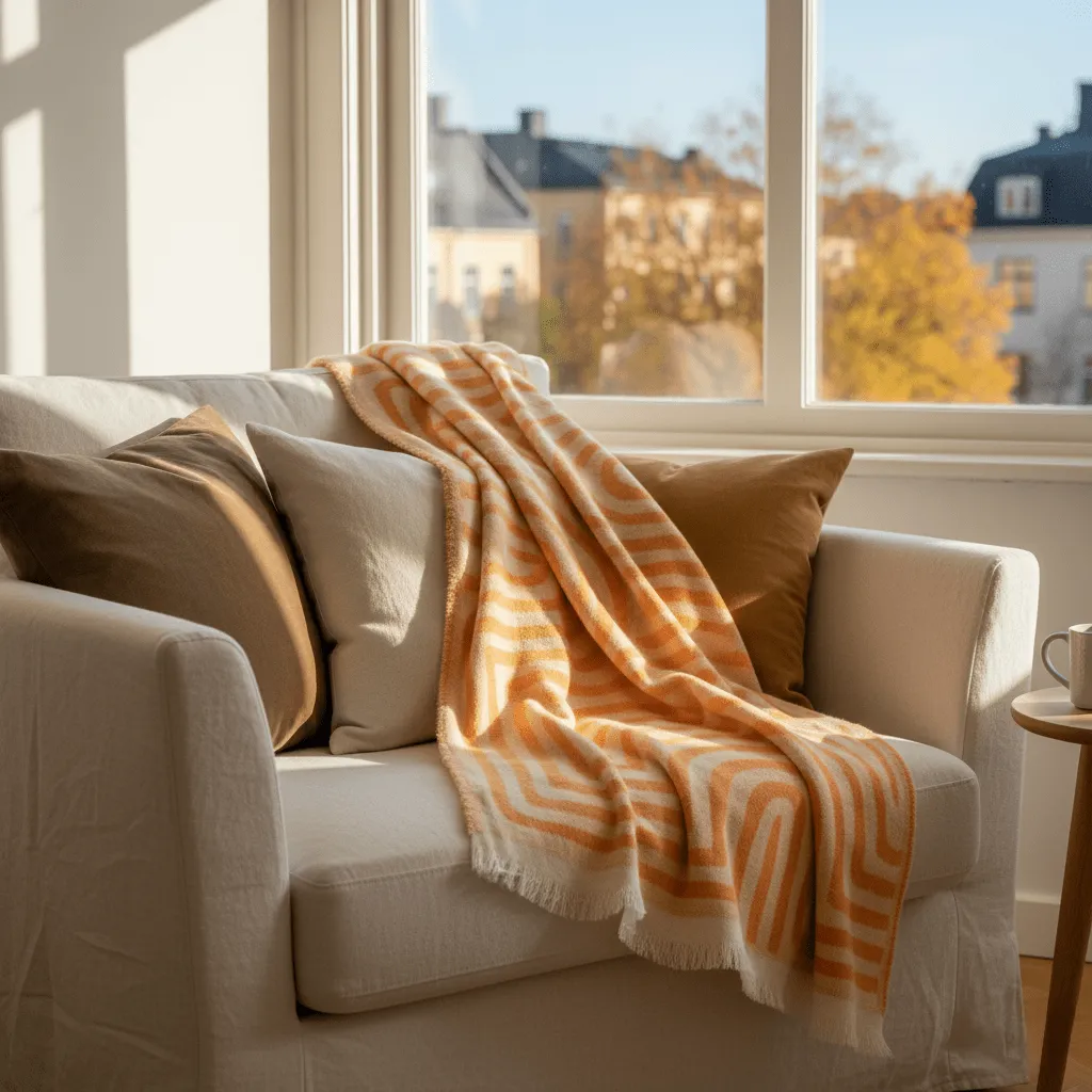 Tepper - Ullmixpledd - Melody (beige/oransje)