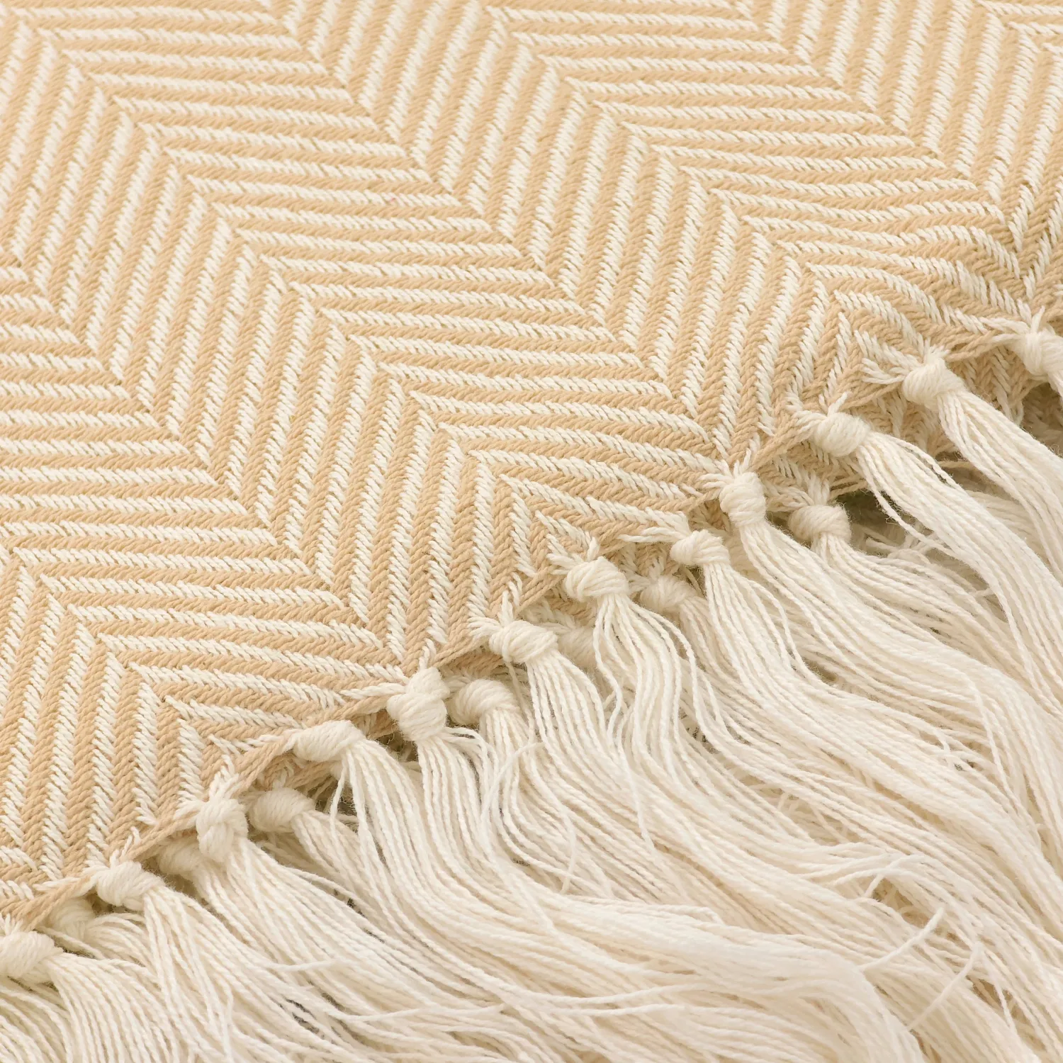 Tepper - Bomullspledd - Denisa Fishbone (beige/hvit)