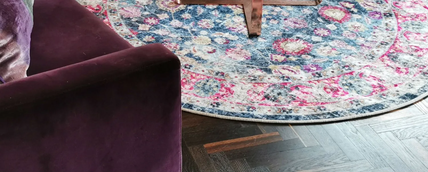 Rundt teppe - Bouhjar (blå/rosa/multi)