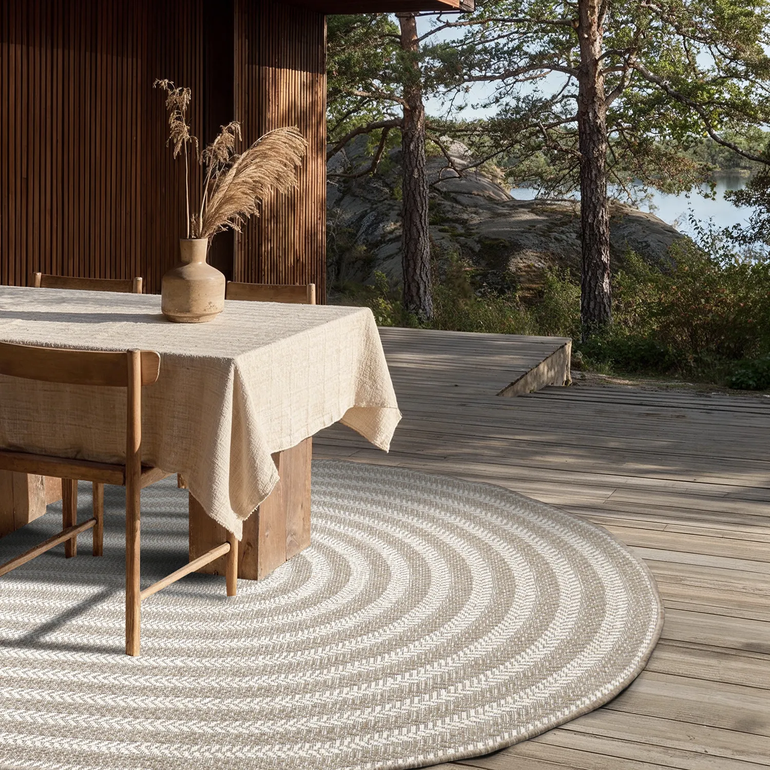 Ovalt teppe - Indoor/outdoor Leander (beige)