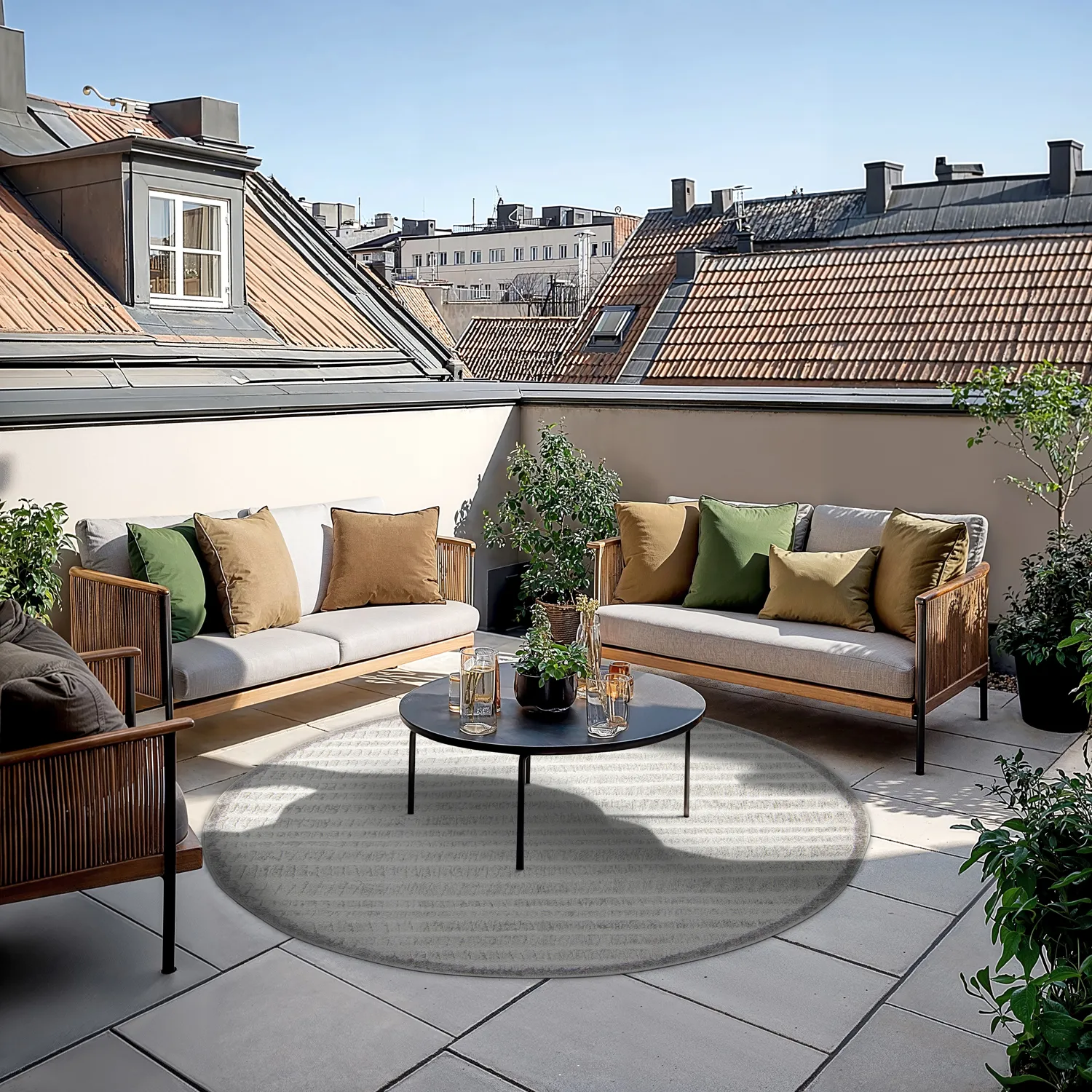 Runde tepper - Indoor/Outdoor Kendall (cream/grå)