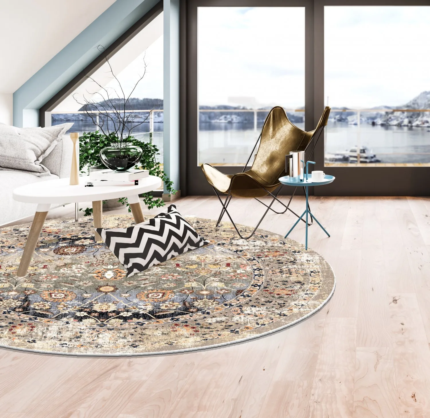Rundt teppe - Bouhjar (beige/multi)