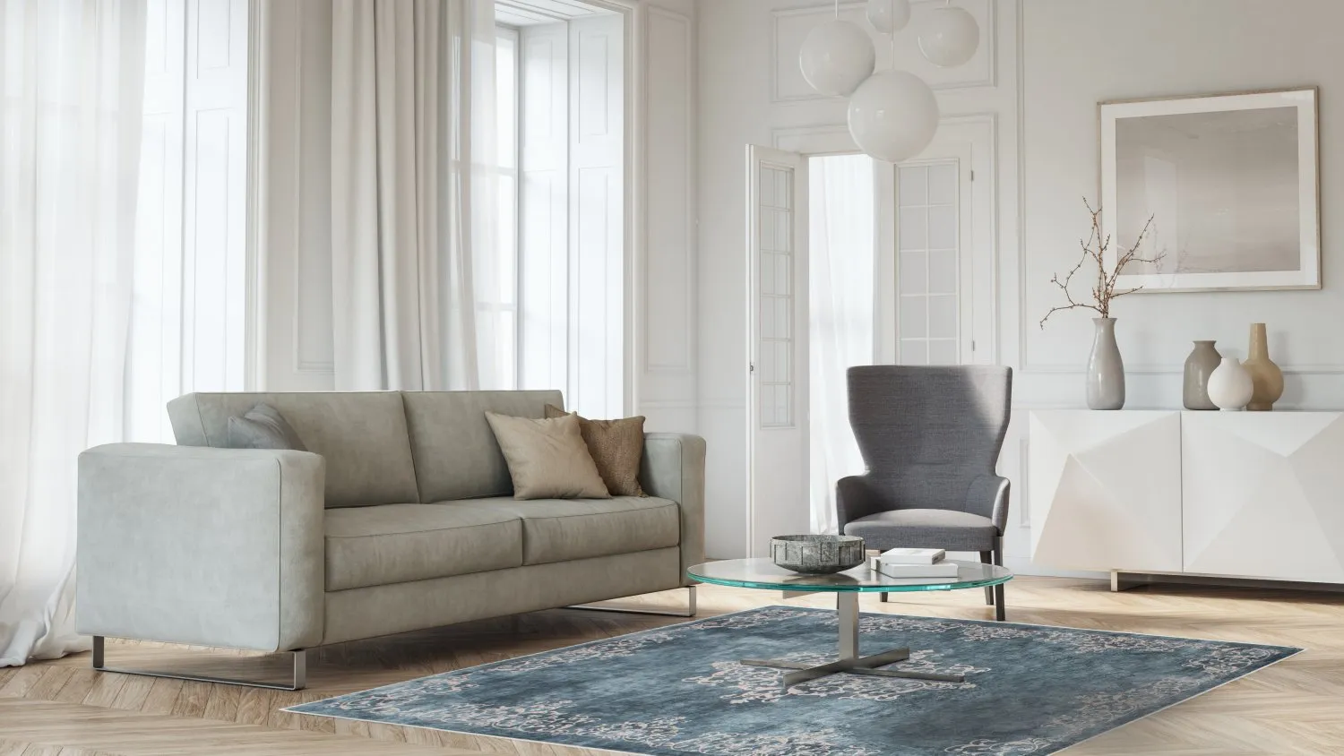 Wilton-teppe - Santi (blå/beige)