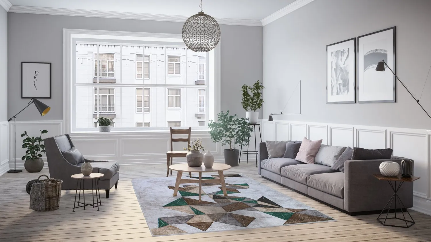Wilton-teppe - Feres (grå/beige/multi)