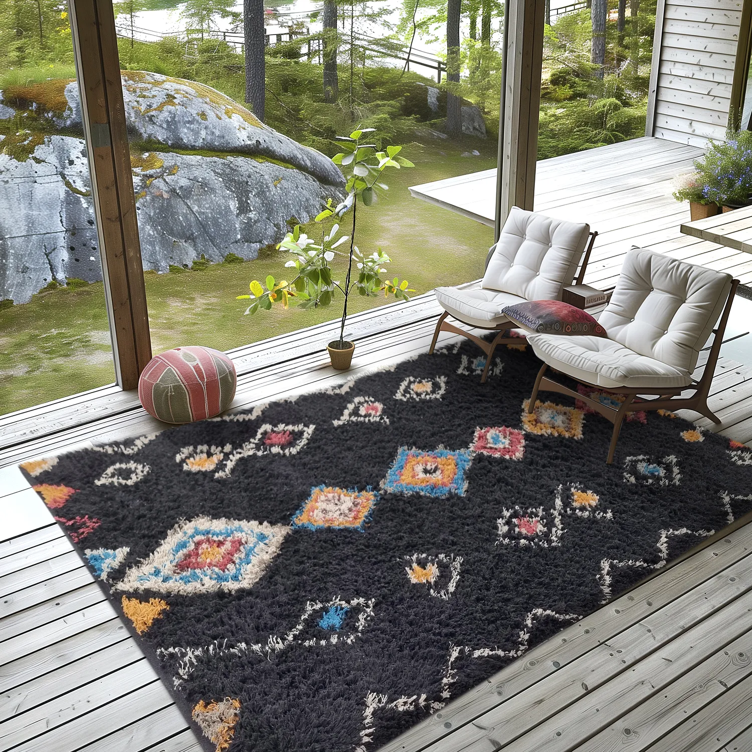 Ryetepper - Marden Natural Cotton Shaggy (svart/multi)
