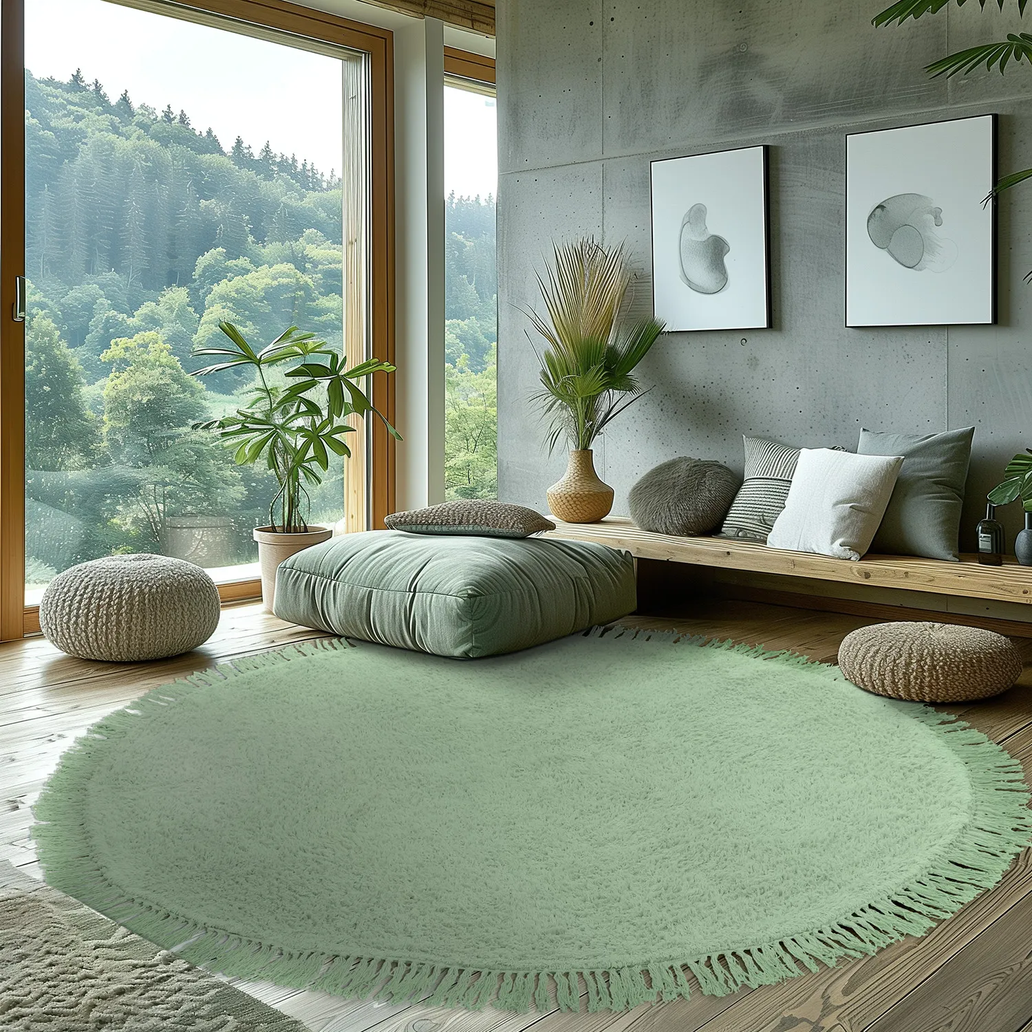 Runde tepper - Alba Natural Cotton Shaggy (lysegrønn)