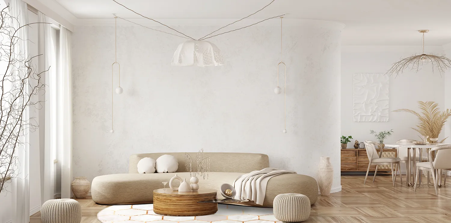 Rundt teppe - Morino (beige/hvit/gull)