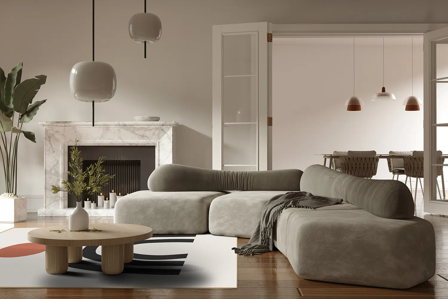 Wilton-teppe - Rochelle (beige/svart/oransje)