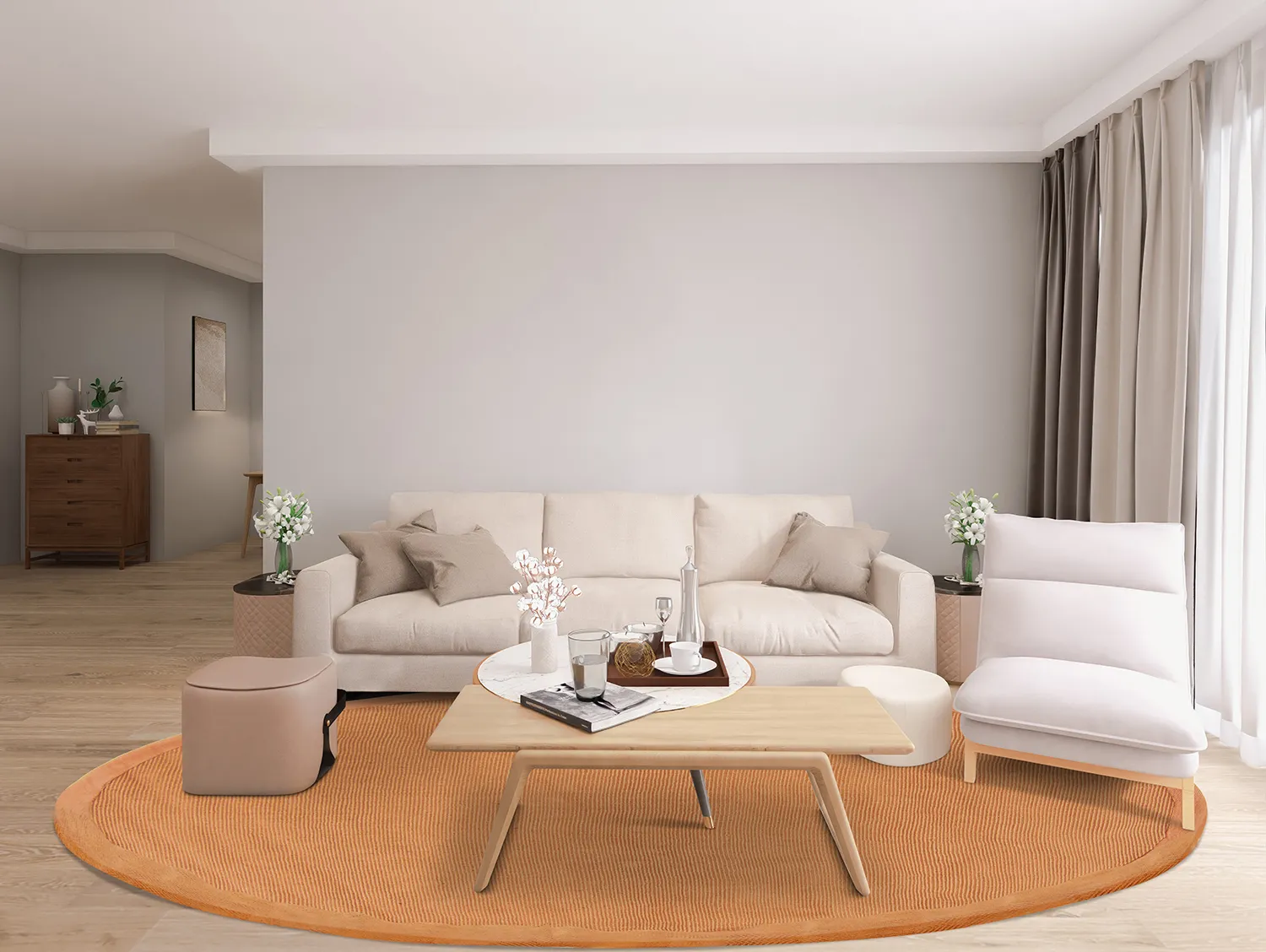 Runde tepper (sisal) - Agave (oransje)