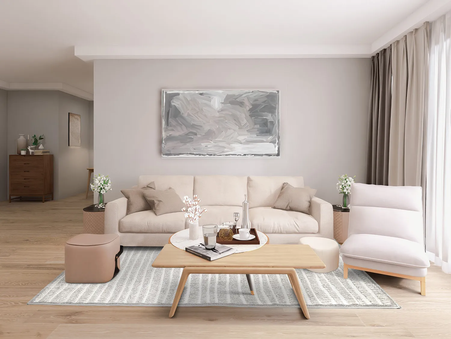 Shaggy Indoor-Outdoor - Kendall (cream/grå)